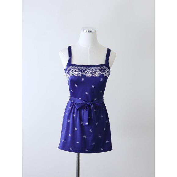 Vintage 1960s Size S Rose Marie Reid Skirted One Piece Bathing Suit Blue - Picture 2 of 9